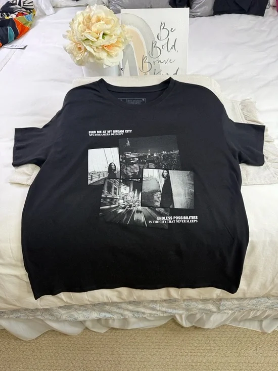 NYC Dreams Delights Graphic Y2K Luxury Black Tee - Picture 10 of 16